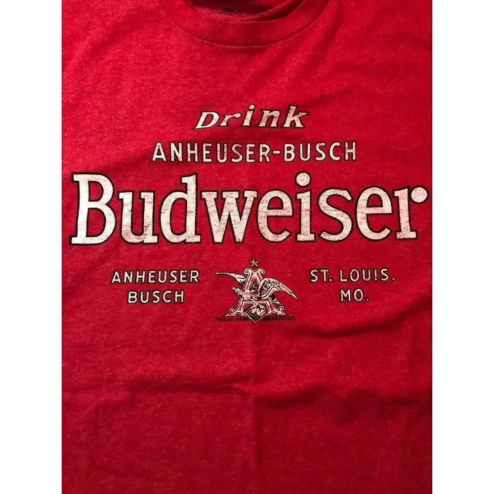 Budweiser Brand shirt Mens Large L Soft Cotton Old eagle RED vintage look‎